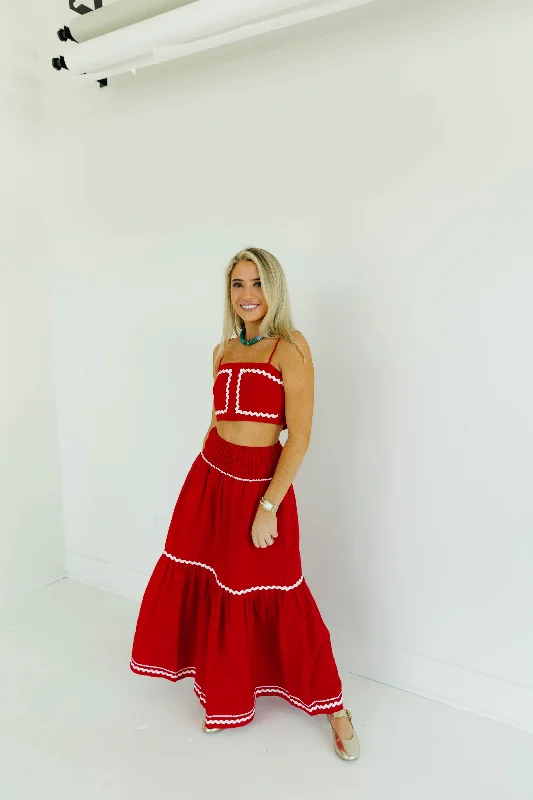 Maria Maxi Skirt - Red patchwork skirt art