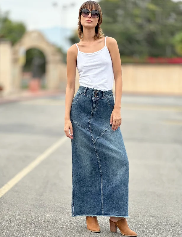 Pieced Denim Maxi Skirt linen skirt relaxed