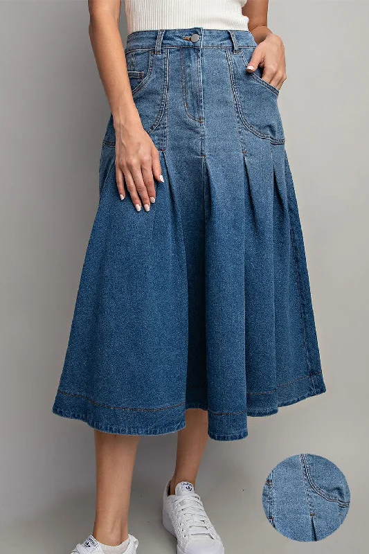 Pleated Denim Midi Skirt 9609 wool skirt warm