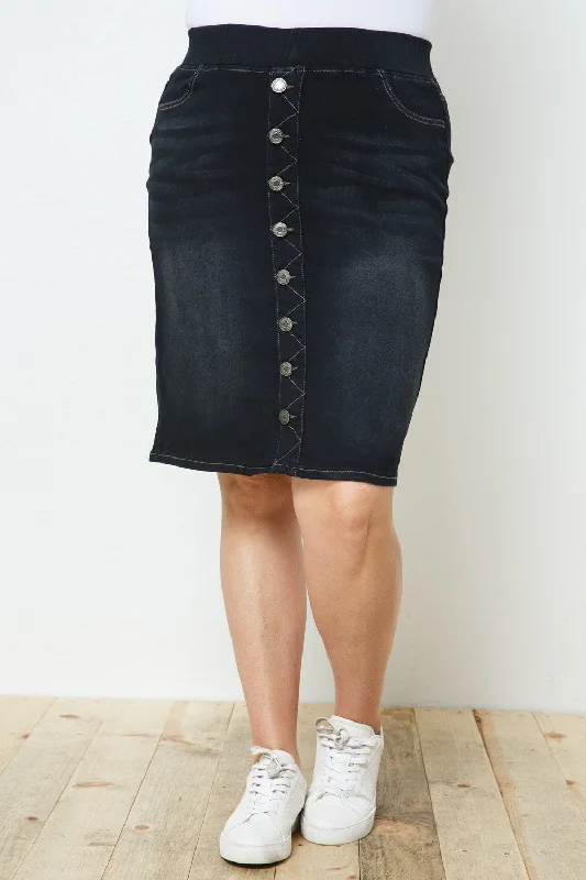 Plus Button Denim Skirt Style 77803X in Black cashmere skirt rich