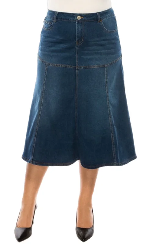 Plus Denim Skirt with Flare Bottom in Indigo Wash Style 89067X linen skirt relaxed