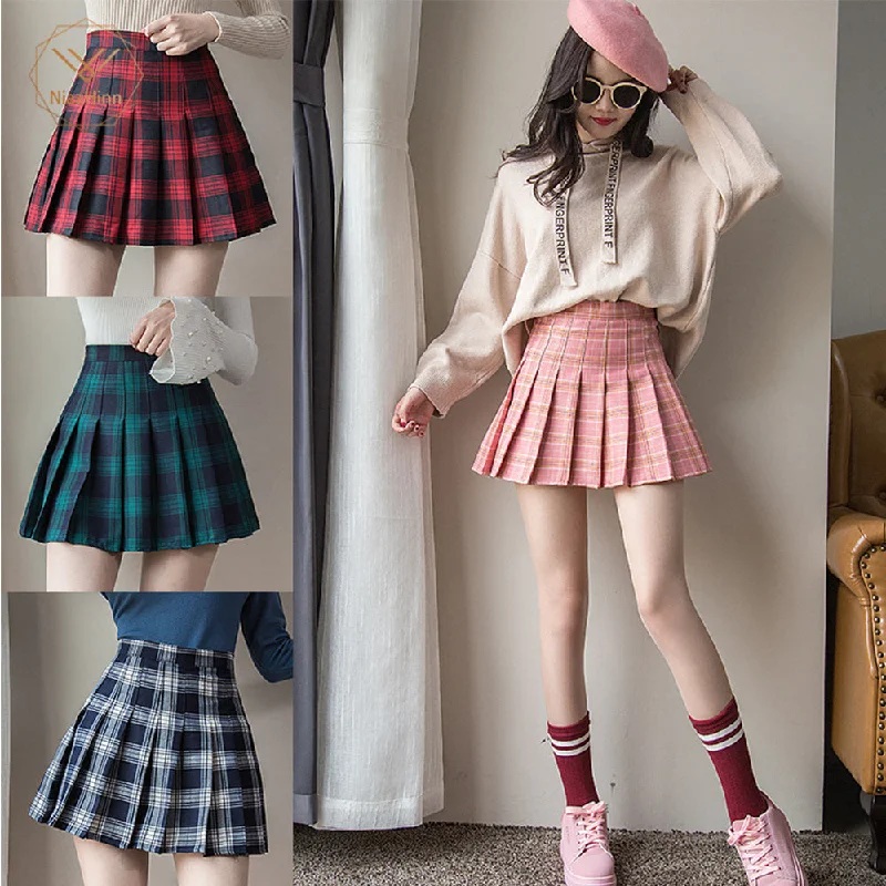 Plus Size Harajuku Short Skirt New Korean Plaid Skirt Women Zipper High Waist School Girl Pleated Plaid Skirt Sexy Mini Skirt corduroy skirt cozy