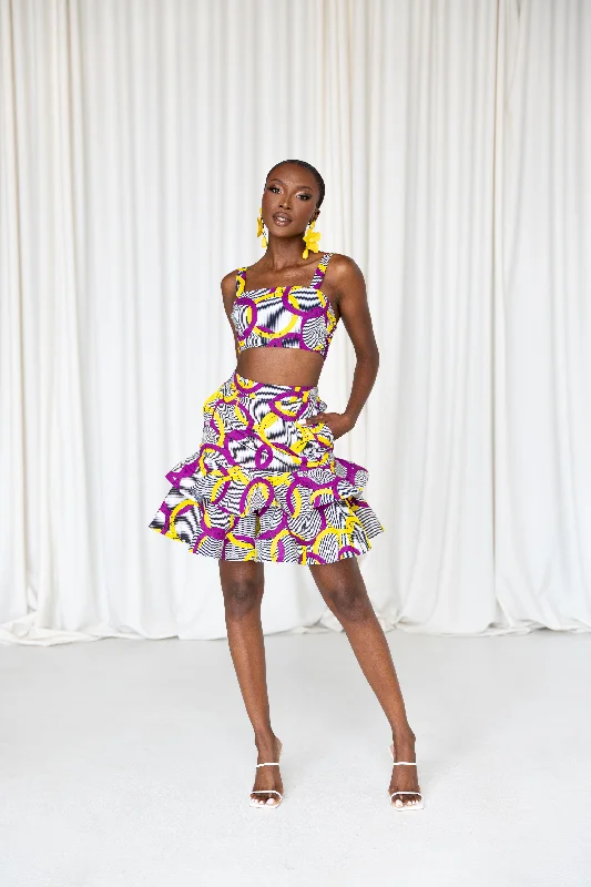 POSI African Print Layered Mini Skirt ruffled skirt detail