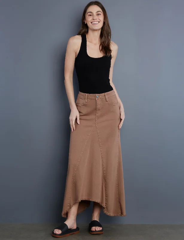 Selma Pieced Denim Maxi Skirt lace skirt romantic