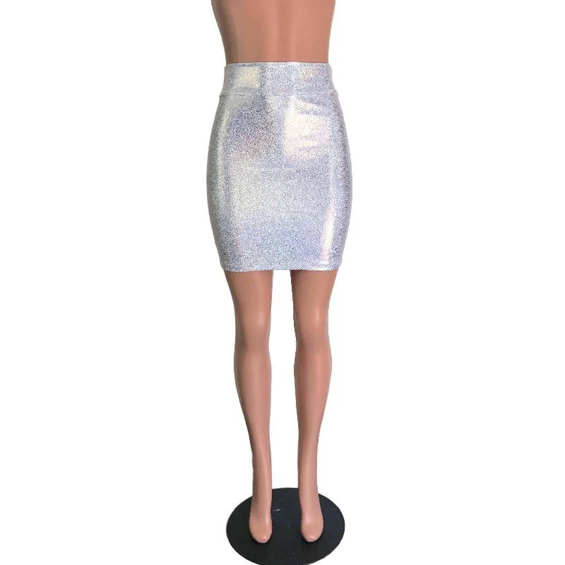 Pencil Skirt - Silver Holographic linen skirt natural