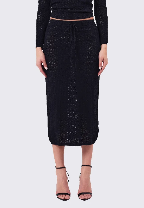 Slip Skirt Diamond Knit - Black asymmetrical skirt cut