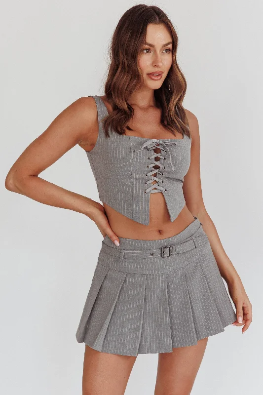 Swoon Belted Pleat Mini Skirt Grey linen skirt natural