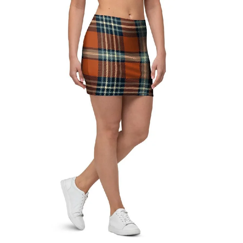 Tartan Orange Plaid Mini Skirt high waist skirt