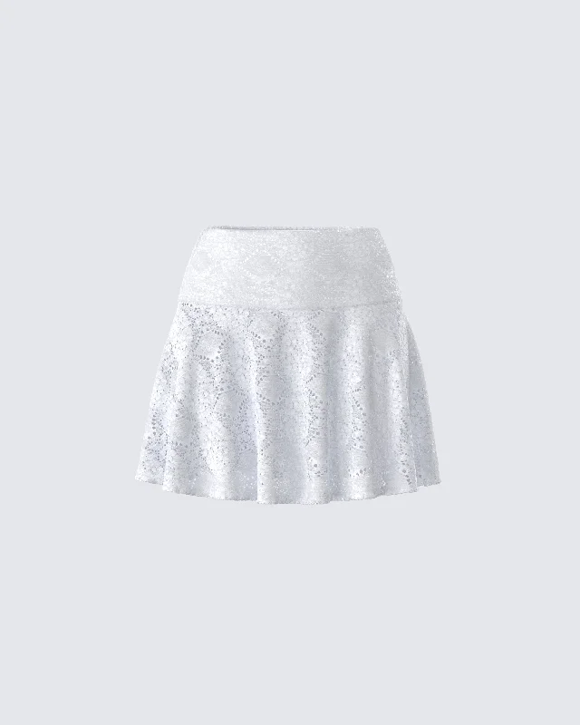 Teya White Pattern Mini Skirt cashmere skirt fine