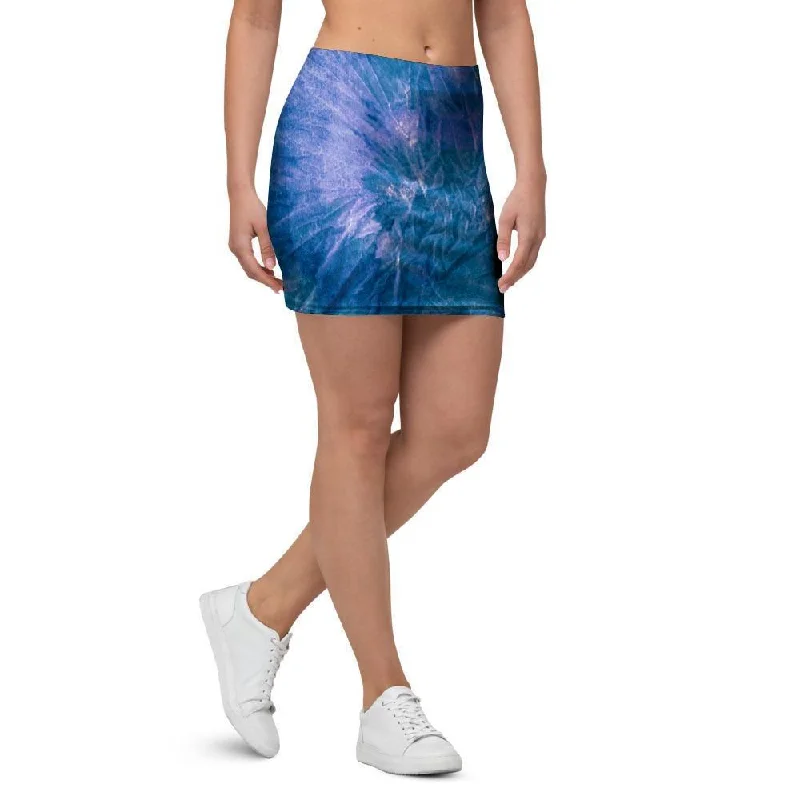 Tie Dye Blue Print Mini Skirt chiffon skirt delicate