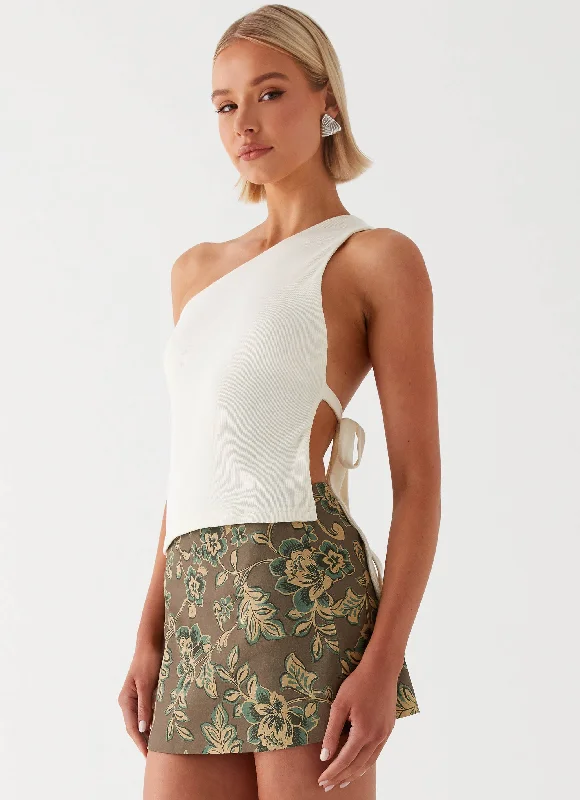 Tonnie Floral Mini Skirt - Brown Floral corduroy skirt textured