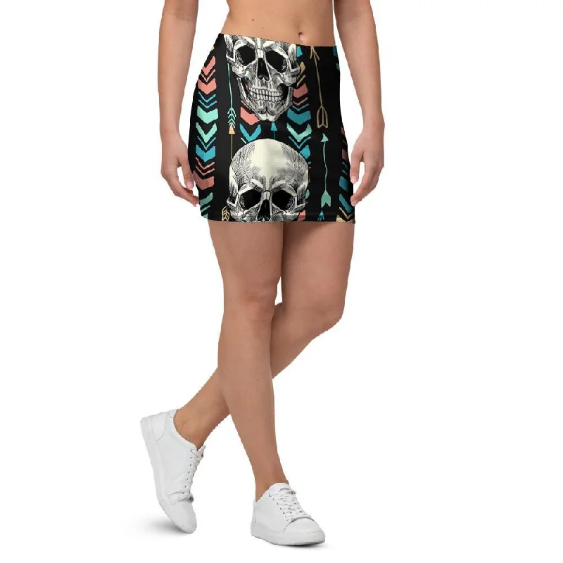 Tribal Skull Mini Skirt flowy skirt hem