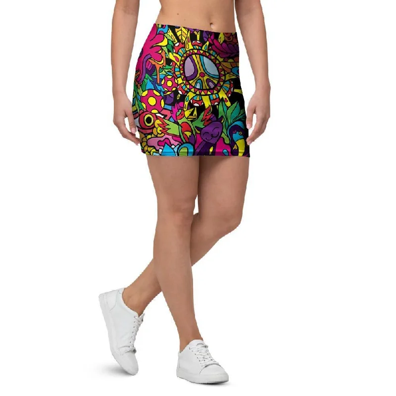 Tribal Trippy Mini Skirt denim skirt casual