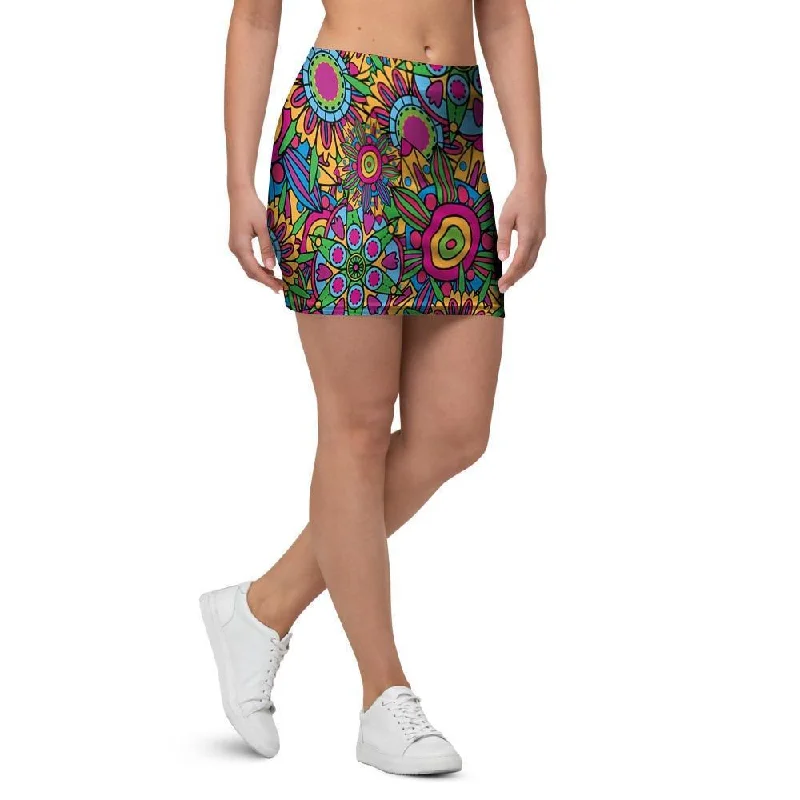 Trippy Psychedelic Floral Mini Skirt corduroy skirt cozy