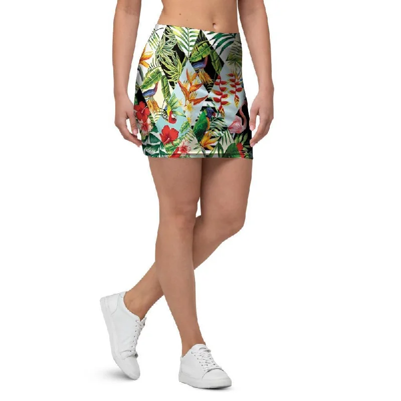 Tropical Bird Patchwork Print Mini Skirt cashmere skirt fine